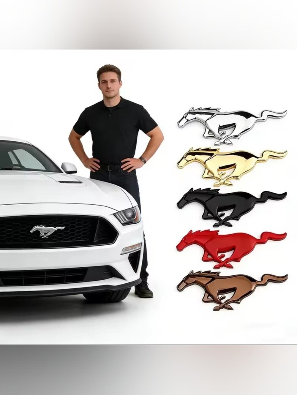 Metal Mustang Horse Badge Adhesive Back Or For Grill 5 Colors 7.87"